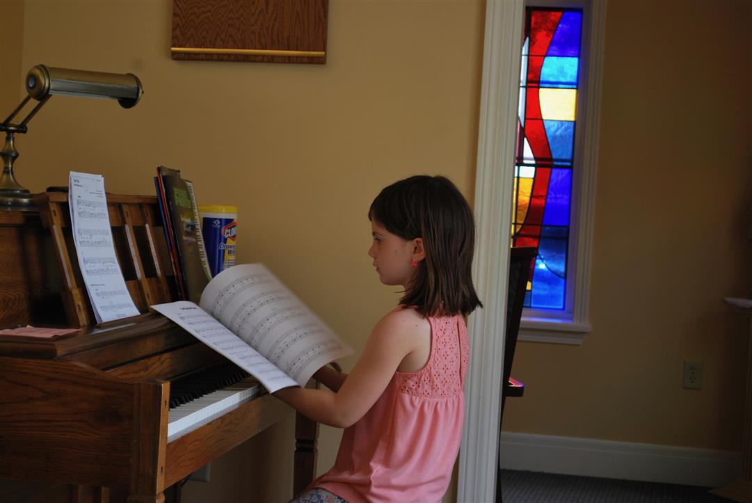 Maddie preparing to play her solo. Spring 2018